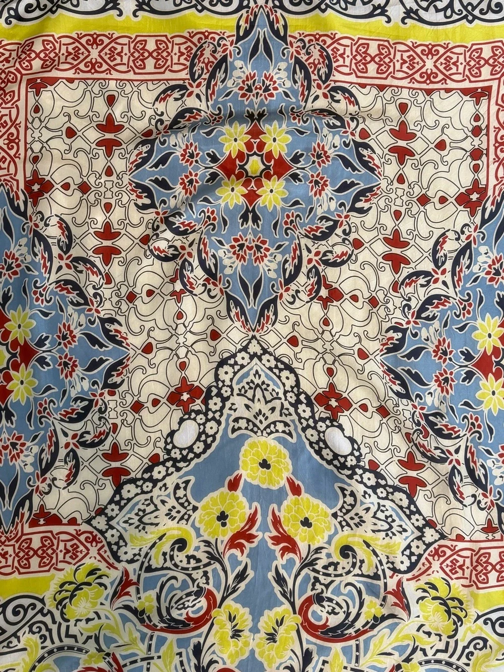 Johnny Was 100% Silk Oversized Square Scarf Tassel Fringe Boho Wrap 43” x 43”